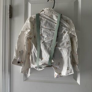 White Shirt with Green Suspenders